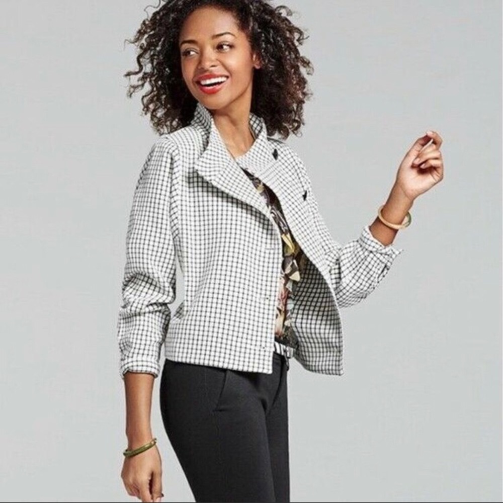 CAbi Size M White & Black Windowpane Blazer #3173
